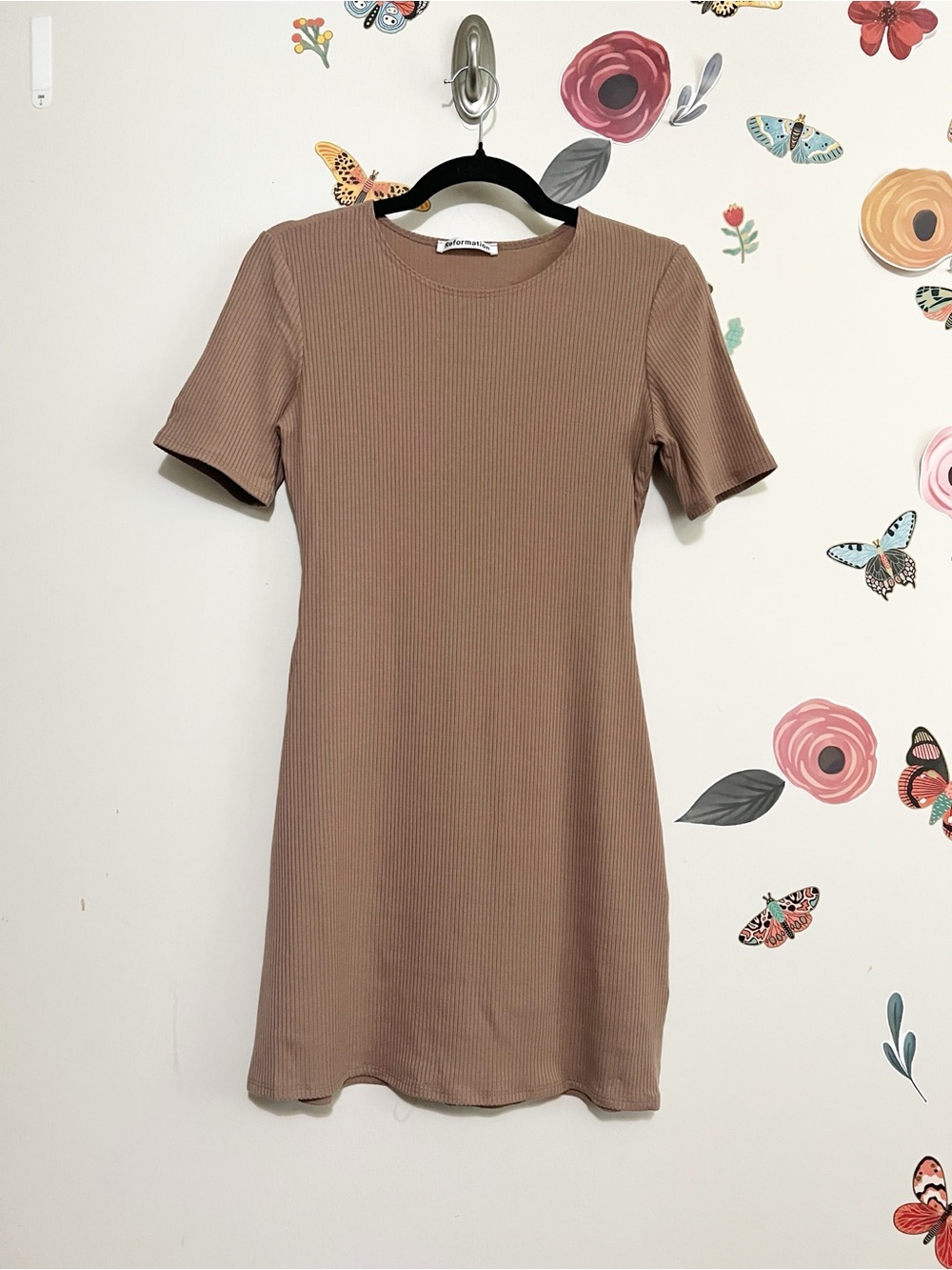 Reformation Ribbed Mini Dress in Taupe